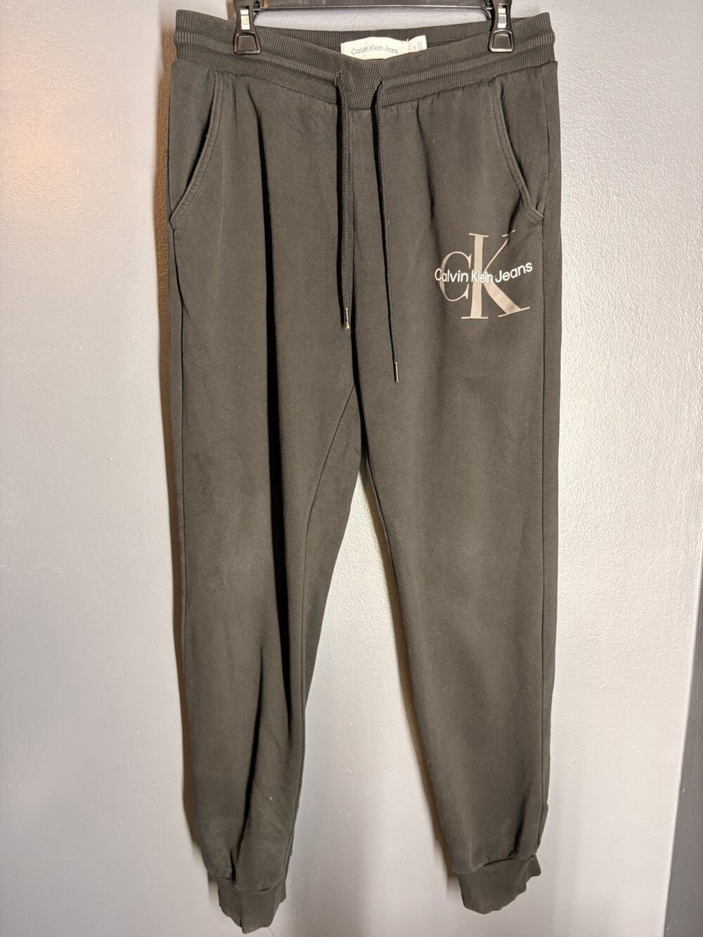 Calvin Klein Jeans Mens Black Logo Joggers Sweatpants Size Large